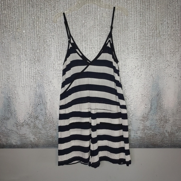 French Connection Striped Navy Blue and White Romper - Picture 2 of 8